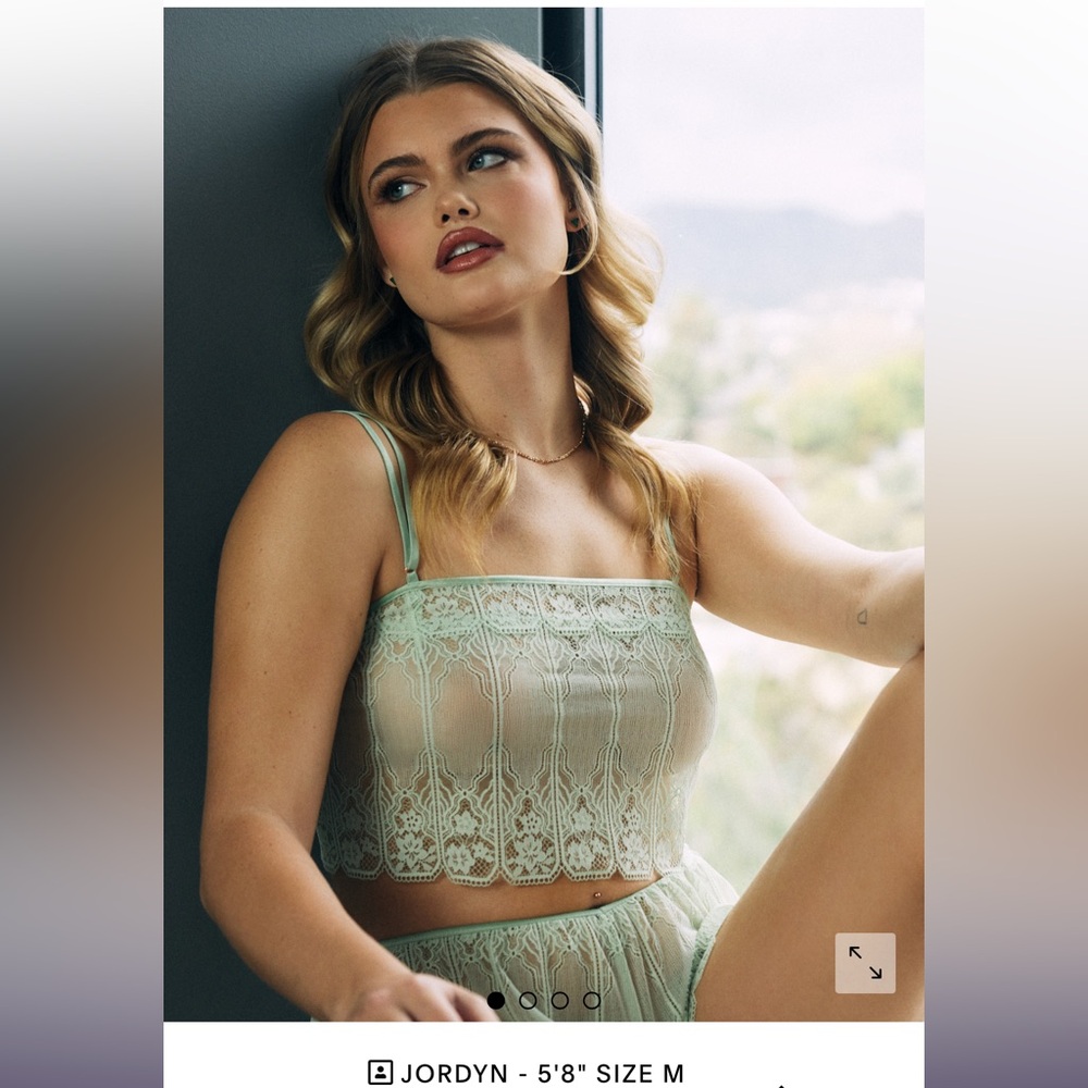 NWT DECO GLASS LACE SLEEP CAMI SAVAGE FENTY Green Mist Size S
